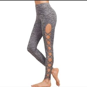 Luxury Soft Criss Cross Cutout Gray Marled Legging Size Small